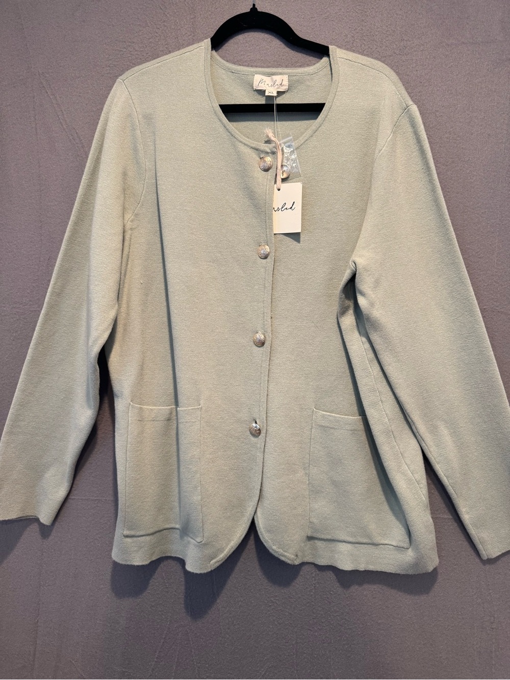 Marled Mint Green Button-Front Knit Cardigan